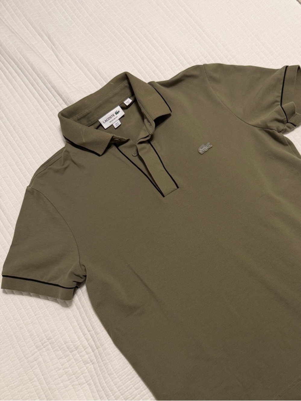 Lacoste Olive Green Pique Polo with Contrast Piping